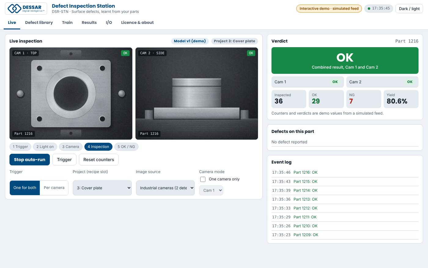 The Defect Inspection Station operator screen