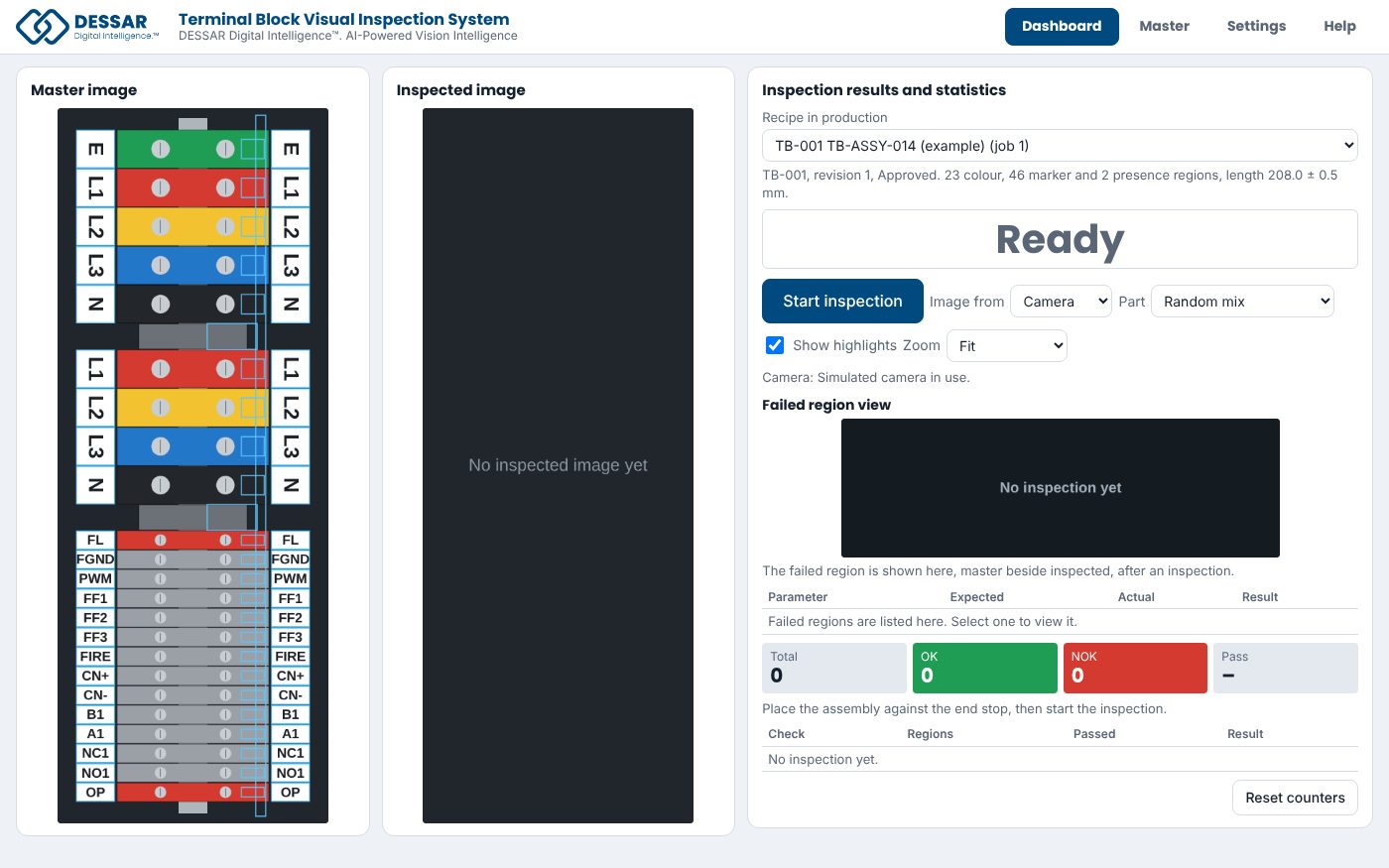 The Terminal Block Inspection operator screen